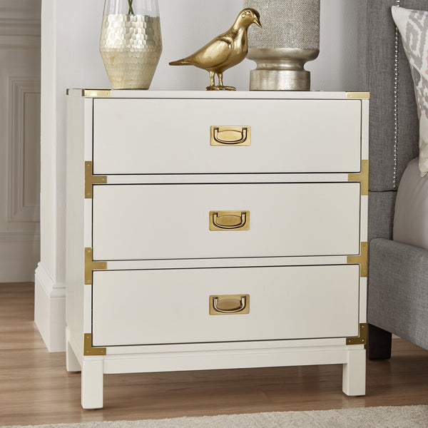 Delacour 3 Drawer Nightstand Poplar Wood Gold Pulls Soft Close Bedroom Storage