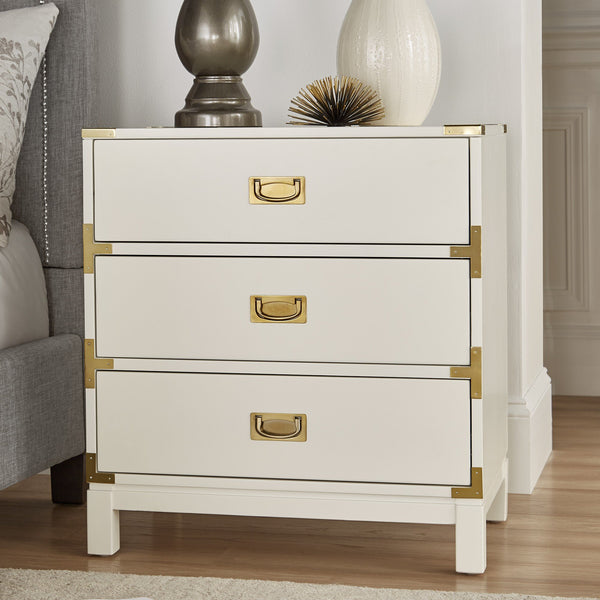 Delacour 3 Drawer Nightstand Poplar Wood Gold Pulls Soft Close Bedroom Storage