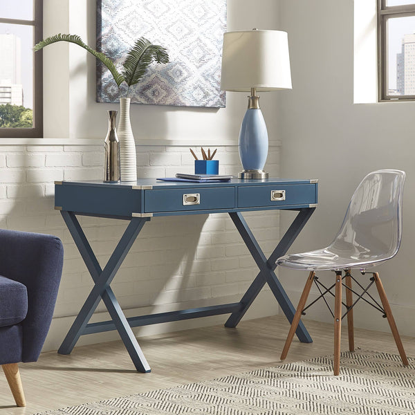 Isabel Writing Desk Solid Wood X-base Legs Dovetail Drawers Modern Home Office
