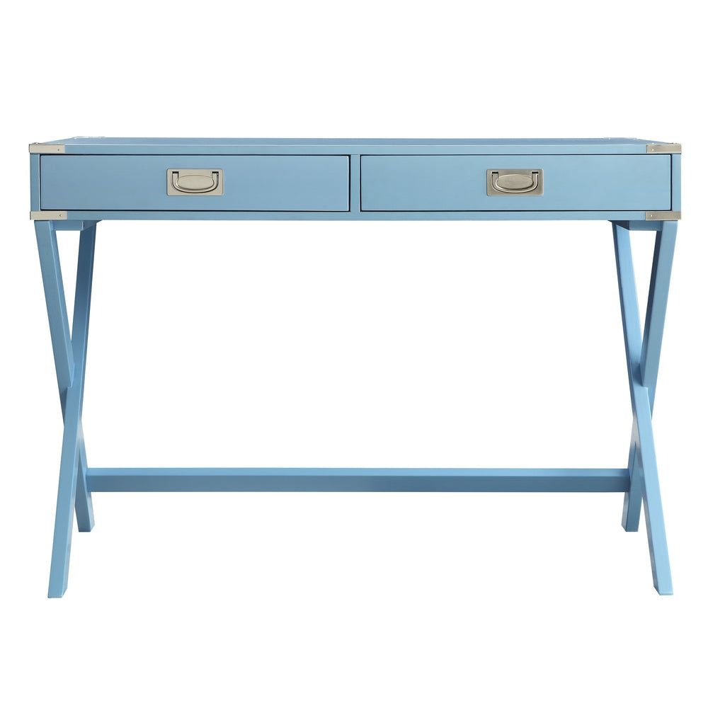 Homelegance Isabel Writing Desk Solid Wood X-base Legs Dovetail Drawers Modern Home Office Heritage Blue E581A-BU(3A)