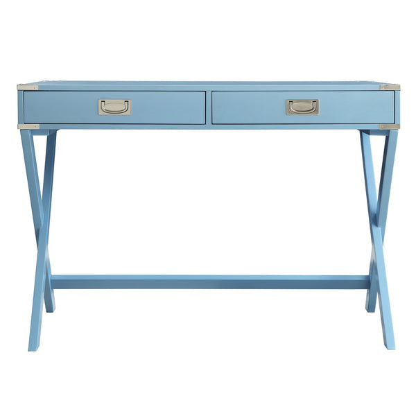 Homelegance Isabel Writing Desk Solid Wood X-base Legs Dovetail Drawers Modern Home Office Heritage Blue E581A-BU(3A)