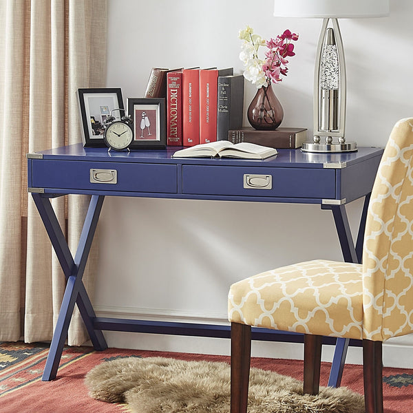 Isabel Writing Desk Solid Wood X-base Legs Dovetail Drawers Modern Home Office