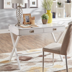 Isabel Writing Desk Solid Wood X-base Legs Dovetail Drawers Modern Home Office