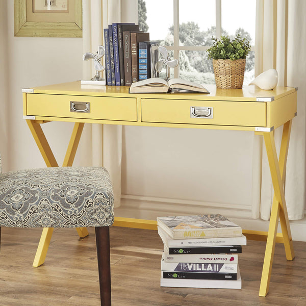 Isabel Writing Desk Solid Wood X-base Legs Dovetail Drawers Modern Home Office