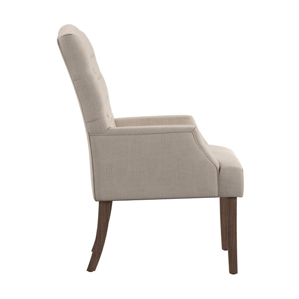 Lemmings Tufted Linen Dining Chair Solid Wood Frame Rustic Accent Armchair Seat