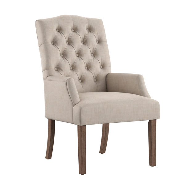 Lemmings Tufted Linen Dining Chair Solid Wood Frame Rustic Accent Armchair Seat
