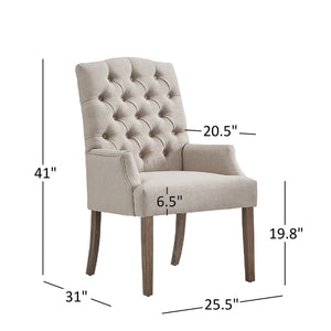 Lemmings Tufted Linen Dining Chair Solid Wood Frame Rustic Accent Armchair Seat
