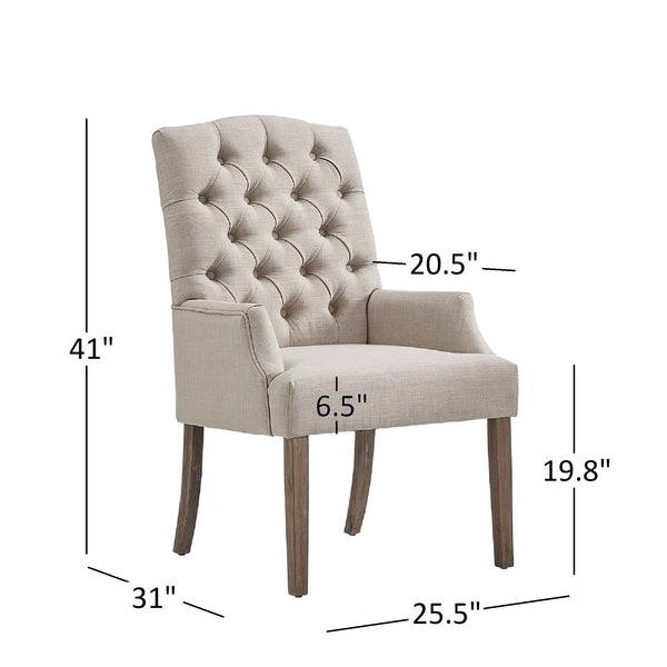 Lemmings Tufted Linen Dining Chair Solid Wood Frame Rustic Accent Armchair Seat