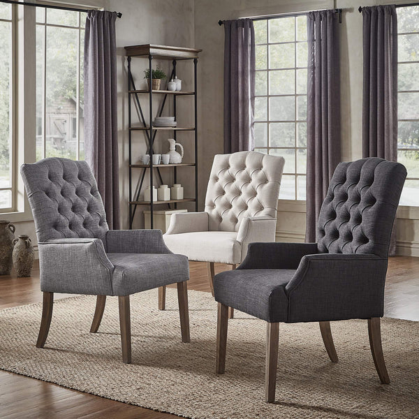 Lemmings Tufted Linen Dining Chair Solid Wood Frame Rustic Accent Armchair Seat
