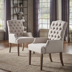 Lemmings Tufted Linen Dining Chair Solid Wood Frame Rustic Accent Armchair Seat