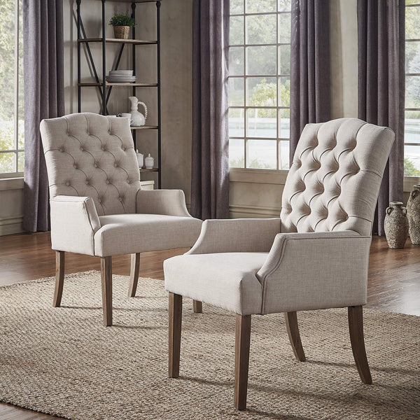 Lemmings Tufted Linen Dining Chair Solid Wood Frame Rustic Accent Armchair Seat