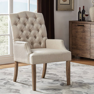 Lemmings Tufted Linen Dining Chair Solid Wood Frame Rustic Accent Armchair Seat