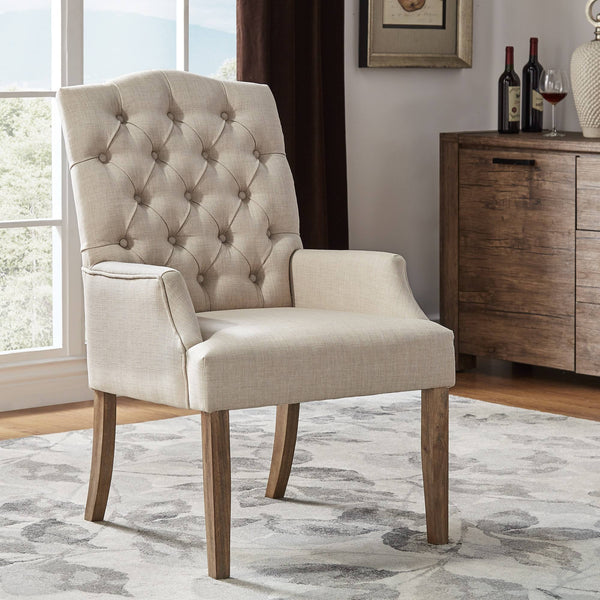 Lemmings Tufted Linen Dining Chair Solid Wood Frame Rustic Accent Armchair Seat