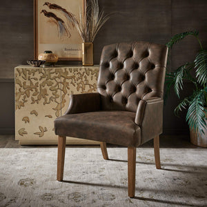 Lemmings Tufted Linen Dining Chair Solid Wood Frame Rustic Accent Armchair Seat