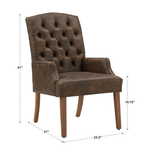 Lemmings Tufted Linen Dining Chair Solid Wood Frame Rustic Accent Armchair Seat