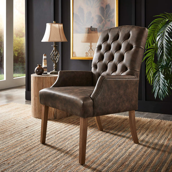 Lemmings Tufted Linen Dining Chair Solid Wood Frame Rustic Accent Armchair Seat