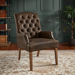 Lemmings Tufted Linen Dining Chair Solid Wood Frame Rustic Accent Armchair Seat