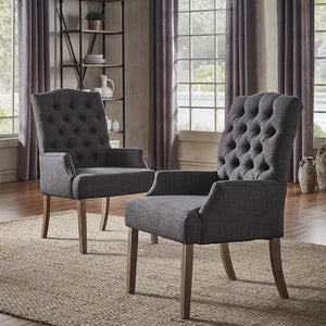 Lemmings Tufted Linen Dining Chair Solid Wood Frame Rustic Accent Armchair Seat