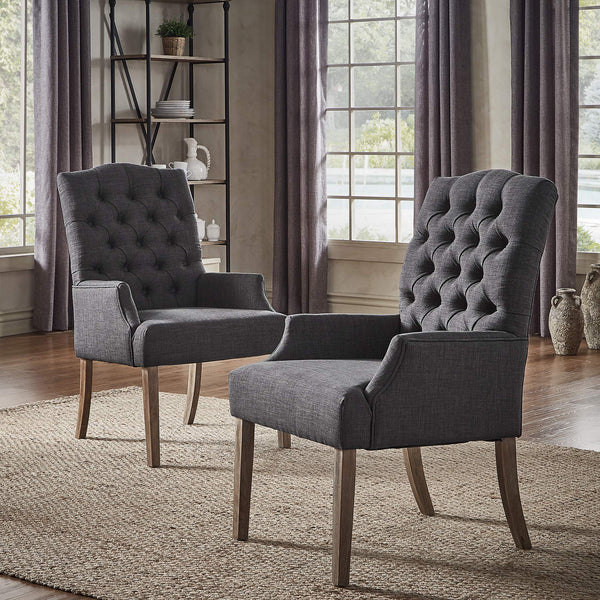 Lemmings Tufted Linen Dining Chair Solid Wood Frame Rustic Accent Armchair Seat