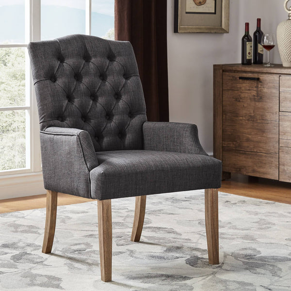 Lemmings Tufted Linen Dining Chair Solid Wood Frame Rustic Accent Armchair Seat