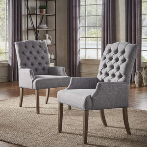 Lemmings Tufted Linen Dining Chair Solid Wood Frame Rustic Accent Armchair Seat