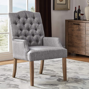Lemmings Tufted Linen Dining Chair Solid Wood Frame Rustic Accent Armchair Seat