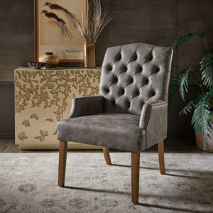 Lemmings Tufted Linen Dining Chair Solid Wood Frame Rustic Accent Armchair Seat