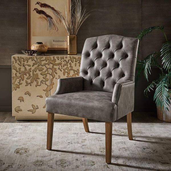 Lemmings Tufted Linen Dining Chair Solid Wood Frame Rustic Accent Armchair Seat