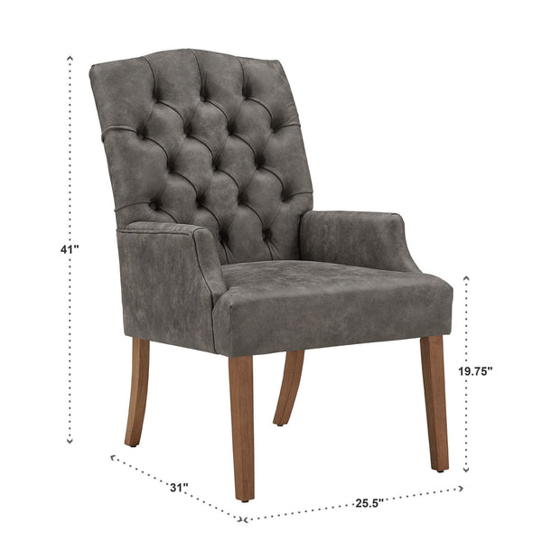 Lemmings Tufted Linen Dining Chair Solid Wood Frame Rustic Accent Armchair Seat