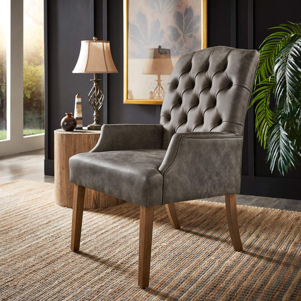 Lemmings Tufted Linen Dining Chair Solid Wood Frame Rustic Accent Armchair Seat