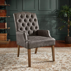 Lemmings Tufted Linen Dining Chair Solid Wood Frame Rustic Accent Armchair Seat