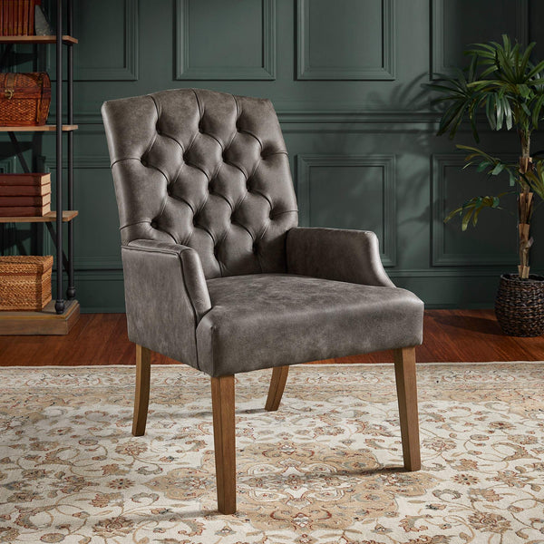 Lemmings Tufted Linen Dining Chair Solid Wood Frame Rustic Accent Armchair Seat