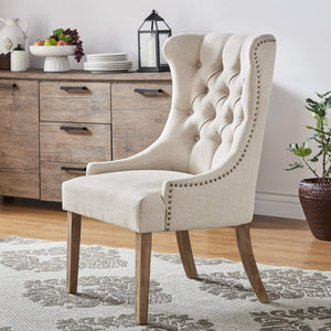 Cavan Wingback Tufted Dining Chair with Nailhead Trim and Solid Hardwood Frame