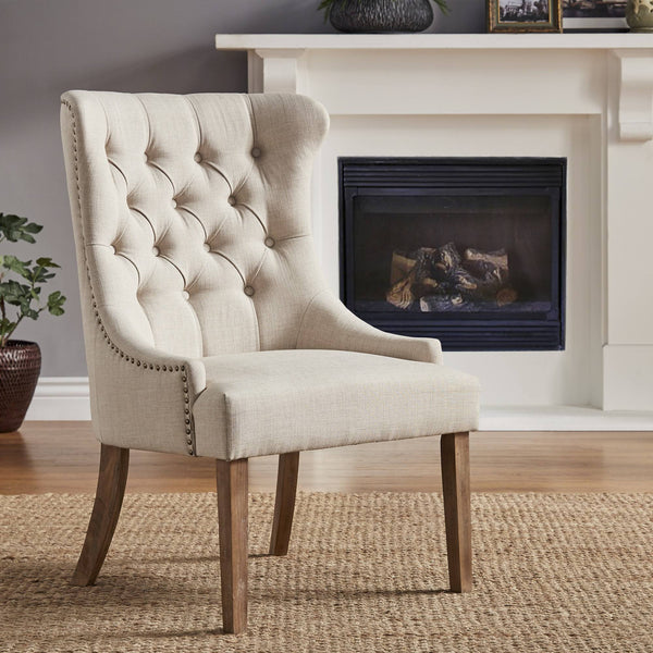 Cavan Wingback Tufted Dining Chair with Nailhead Trim and Solid Hardwood Frame