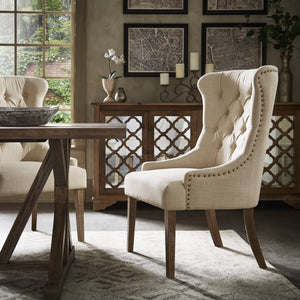 Cavan Wingback Tufted Dining Chair with Nailhead Trim and Solid Hardwood Frame