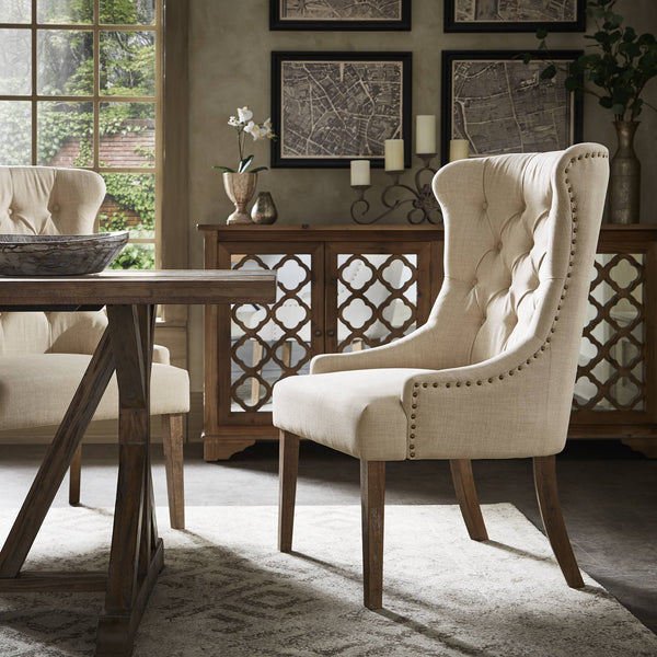 Cavan Wingback Tufted Dining Chair with Nailhead Trim and Solid Hardwood Frame