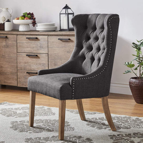 Cavan Wingback Tufted Dining Chair with Nailhead Trim and Solid Hardwood Frame