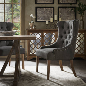 Cavan Wingback Tufted Dining Chair with Nailhead Trim and Solid Hardwood Frame
