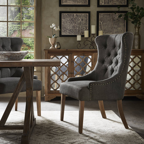 Cavan Wingback Tufted Dining Chair with Nailhead Trim and Solid Hardwood Frame