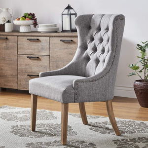 Cavan Wingback Tufted Dining Chair with Nailhead Trim and Solid Hardwood Frame