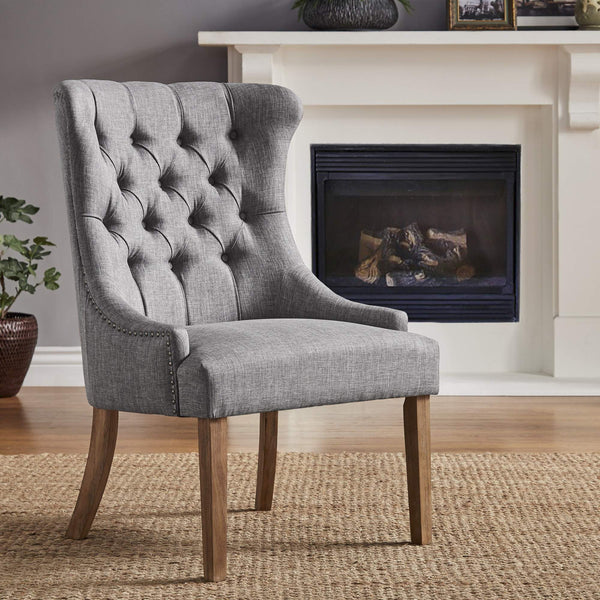 Cavan Wingback Tufted Dining Chair with Nailhead Trim and Solid Hardwood Frame