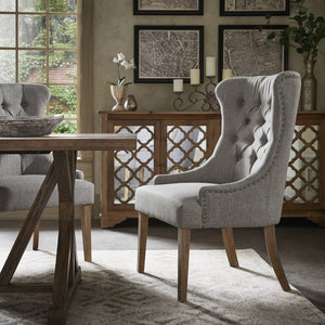 Cavan Wingback Tufted Dining Chair with Nailhead Trim and Solid Hardwood Frame