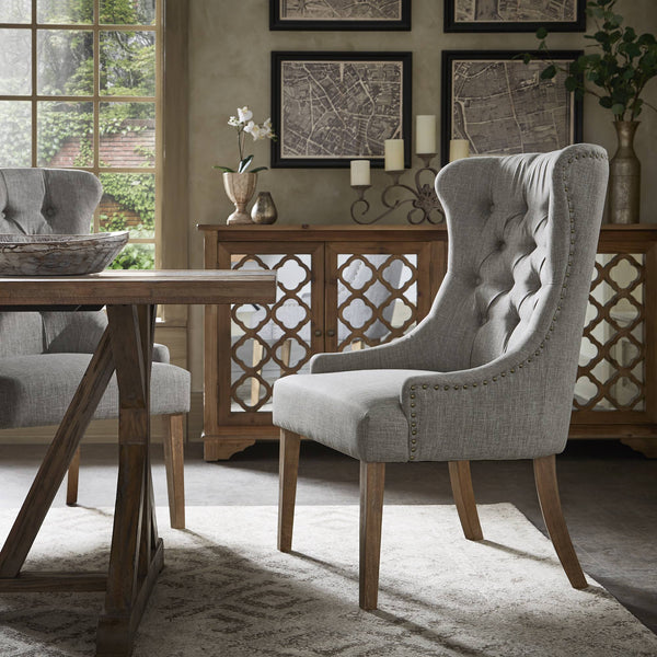 Cavan Wingback Tufted Dining Chair with Nailhead Trim and Solid Hardwood Frame