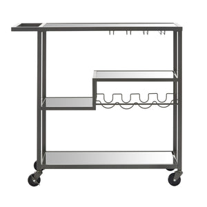 Aleena Mirrored Bar Cart with Wine Rack Glass Shelves and Rolling Stemware Storage