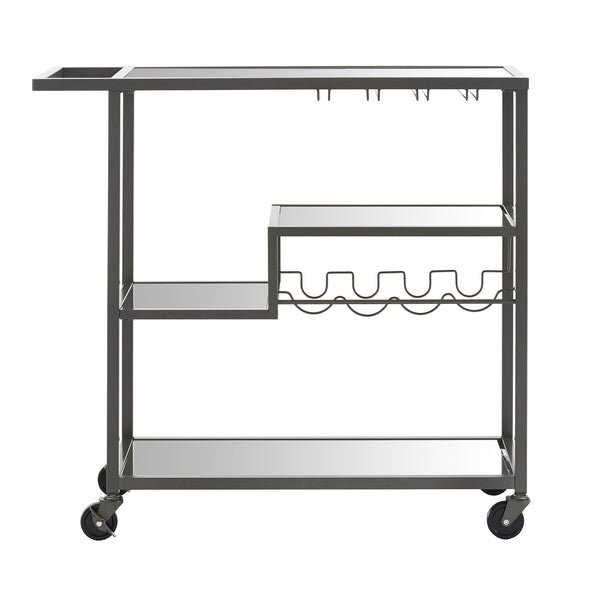 Aleena Mirrored Bar Cart with Wine Rack Glass Shelves and Rolling Stemware Storage