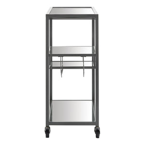 Aleena Mirrored Bar Cart with Wine Rack Glass Shelves and Rolling Stemware Storage