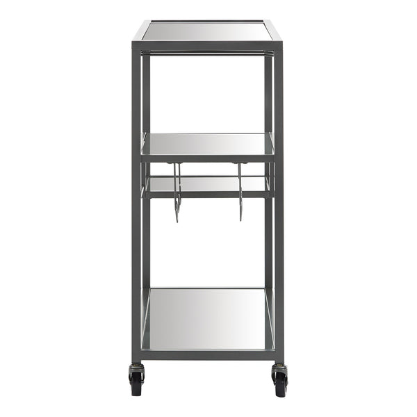 Aleena Mirrored Bar Cart with Wine Rack Glass Shelves and Rolling Stemware Storage