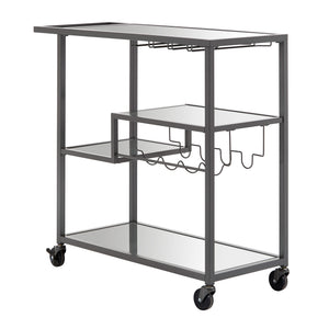 Aleena Mirrored Bar Cart with Wine Rack Glass Shelves and Rolling Stemware Storage