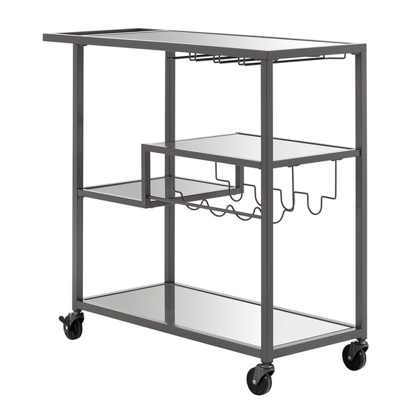 Aleena Mirrored Bar Cart with Wine Rack Glass Shelves and Rolling Stemware Storage