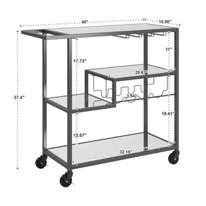 Aleena Mirrored Bar Cart with Wine Rack Glass Shelves and Rolling Stemware Storage